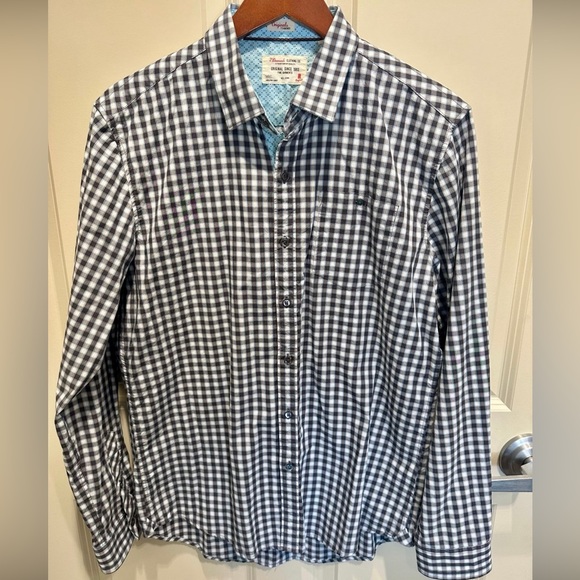 Men’s 7 Diamonds Western Style Button Down Shirt Size Large Black Baby Blue - Picture 1 of 7